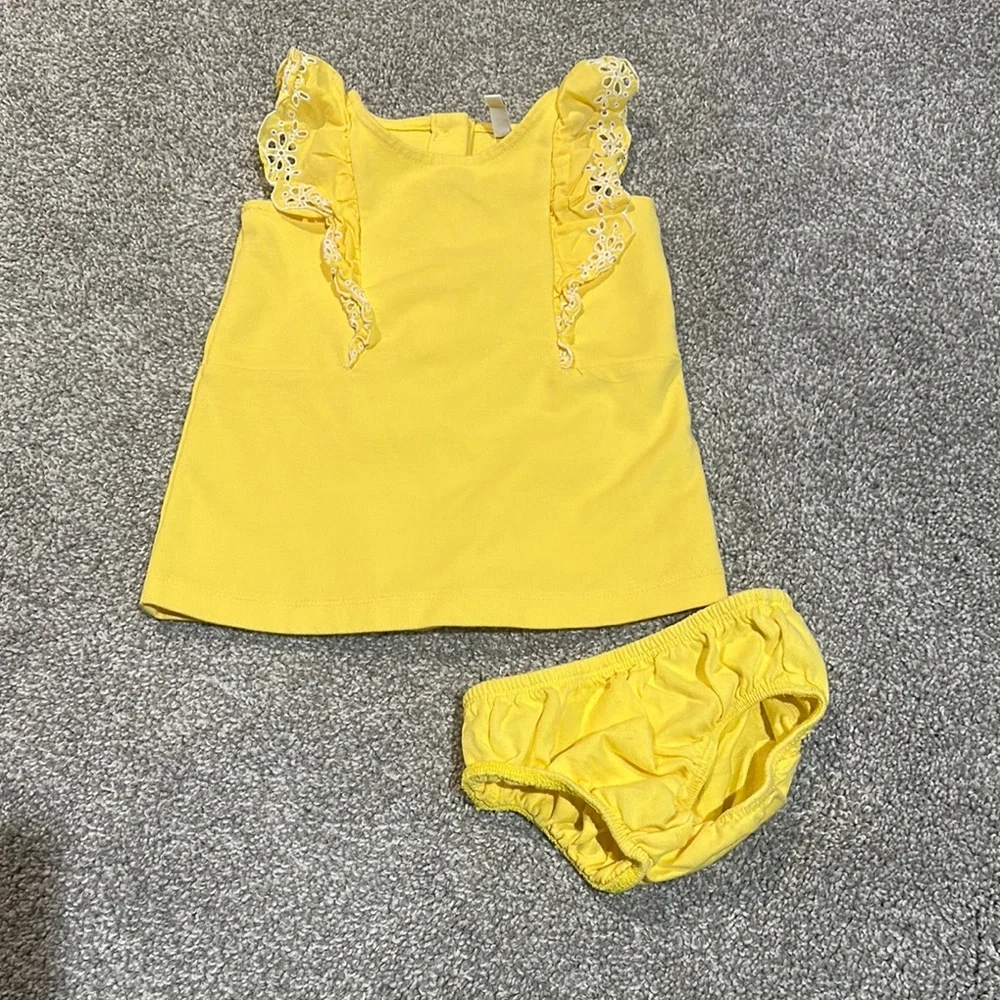 Janie and Jack Yellow dress with eyelet ruffles‎ size 3-6 months